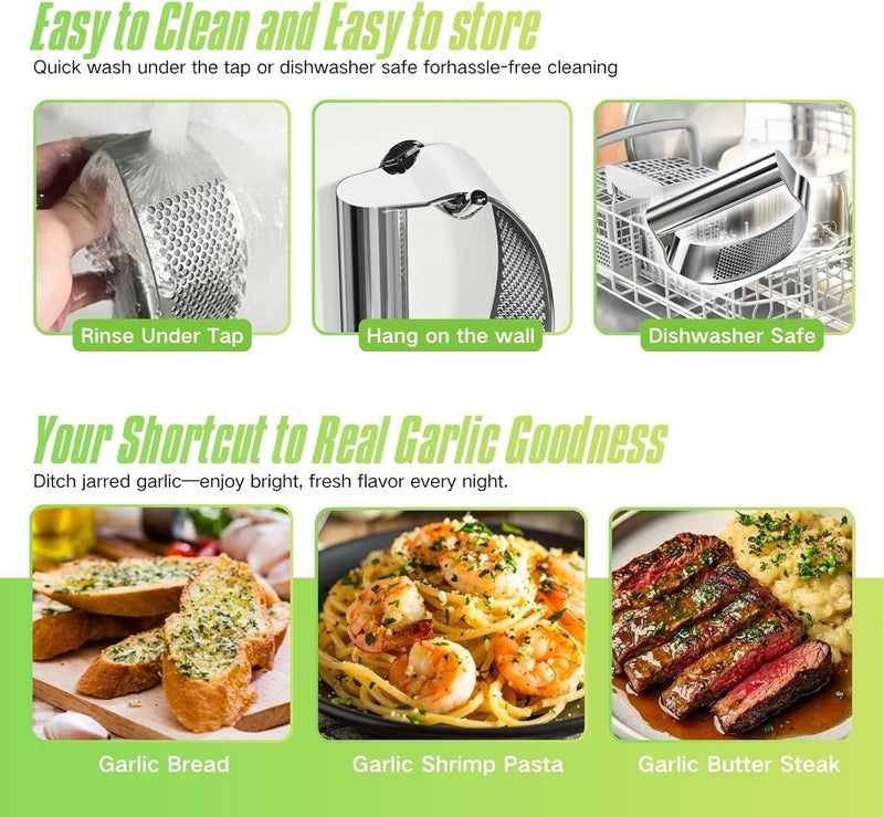 BOKKY Stainless Steel Garlic Press Rocker with Bottle Opener, 304 Heavy Duty Garlic Mincer & Crusher Tool with Peeler and Cleaning Brush, Easy-Clean Garlic Chopper Kitchen Gadget - Image 5